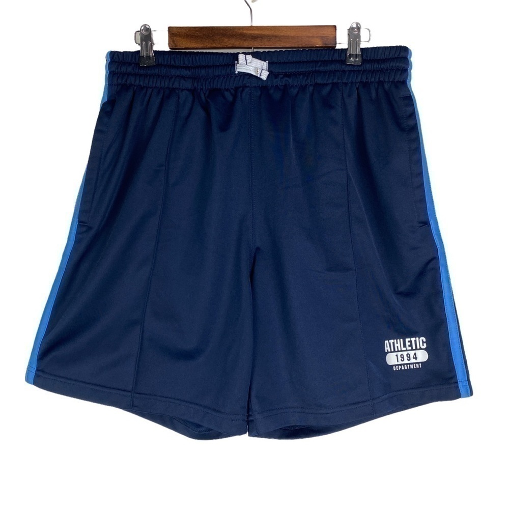 Athletic Works Blue Drawstring Shorts Men's Large Side Stripes Elastic Waistband